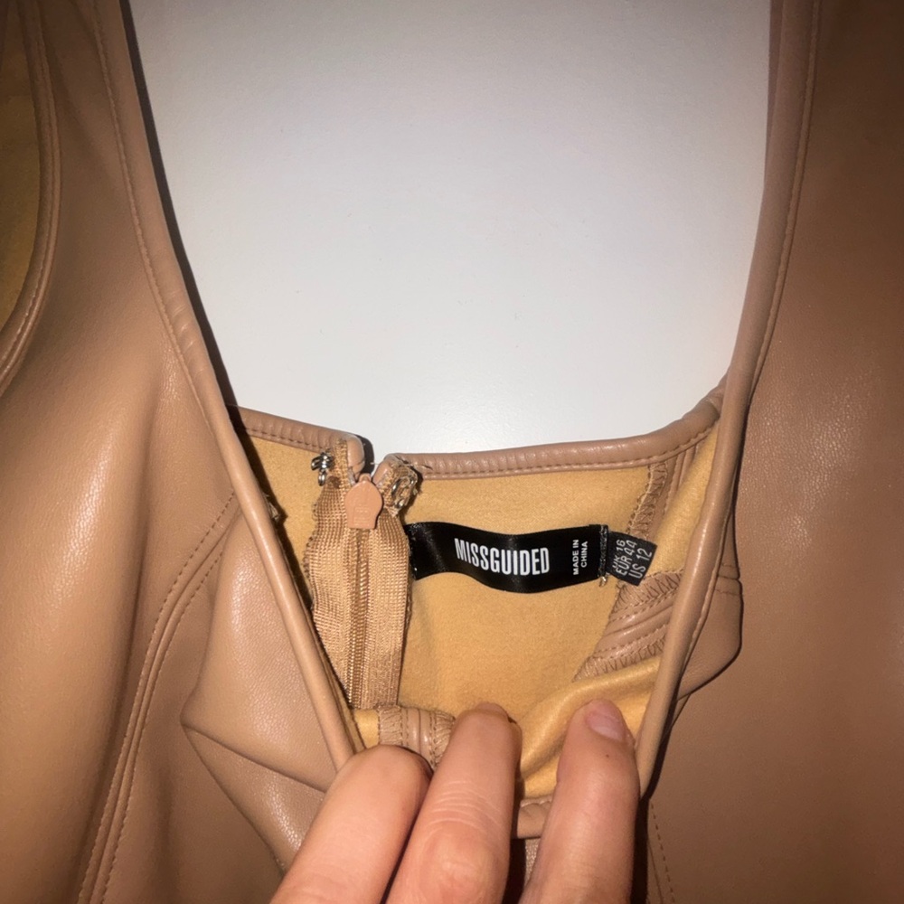 Missguided Tan Faux Leather Bodycon Dress